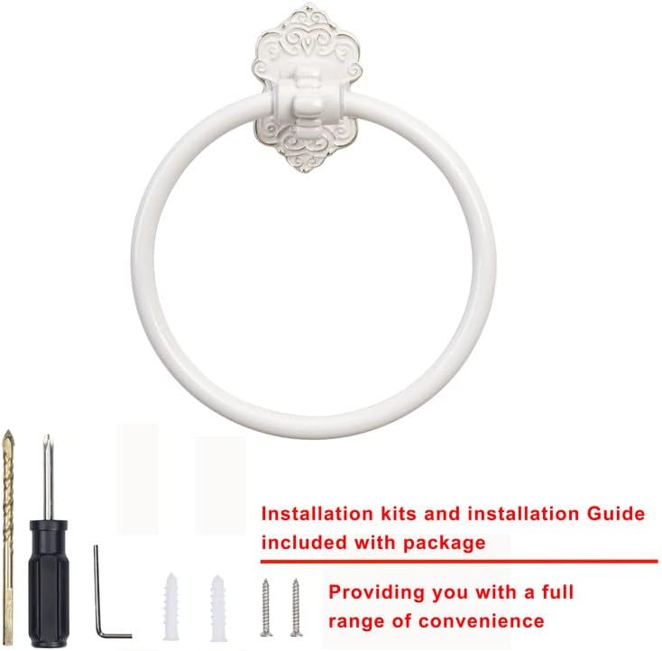 SDH Bathroom Towel Ring - Vintage Style Cream Towel Hanger - Wall Mount Kitchen & Bathroom Hand Towel Holder - Pack of 1 Heavy Duty Decorative Aluminum Hanging Ring for Bathroom - Image 4